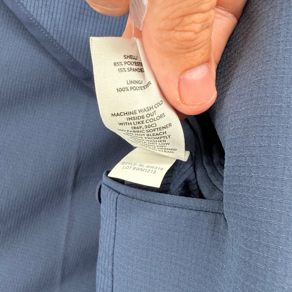 Bluffworks Gramercy Blazer Mens 40L Blue Slim Fit Telex Tech Travel Jacket